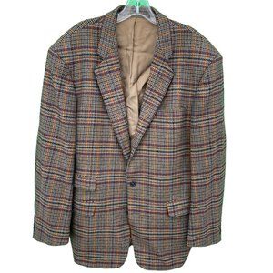 Vintage Mulberry England Brown Glen Plaid Wool Cashmere Sport Coat Mens US 42